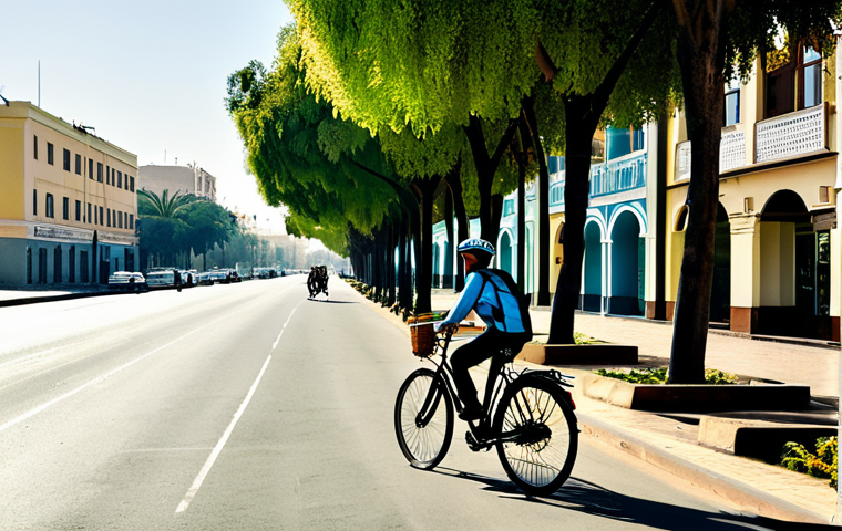 에리트레아 자전거 여행 - **Image Prompt: Asmara's Art Deco Morning Cycle**
    A solo cyclist, a person of ambiguous gender, ...