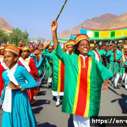 에리트레아 독립 기념일 - A vibrant street parade in Eritrea celebrating Independence Day, featuring a diverse group of men, w...