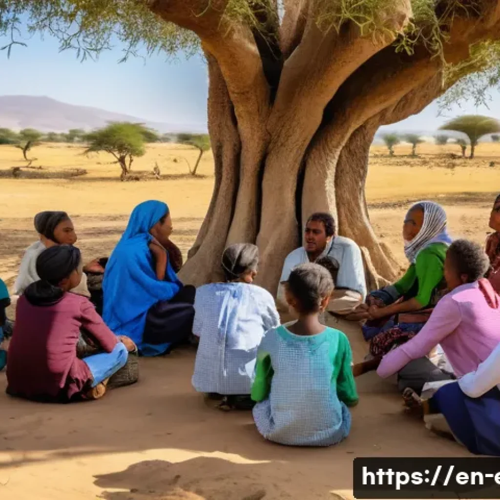 에리트레아의 생태 보호 정책 - A vibrant rural community workshop scene in Eritrea focused on conservation education, featuring div...