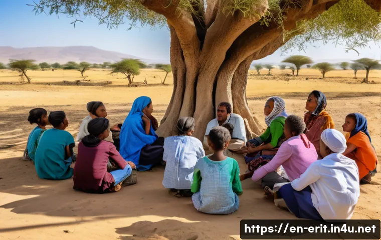 에리트레아의 생태 보호 정책 - A vibrant rural community workshop scene in Eritrea focused on conservation education, featuring div...