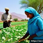 에리트레아의 경제 발전 - A vibrant Eritrean rural farming scene showcasing smallholder farmers working collaboratively in a s...