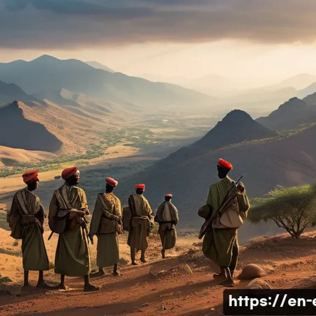 에리트레아 내전의 역사 - A detailed historical scene depicting Eritrean liberation fighters in rugged mountainous terrain dur...