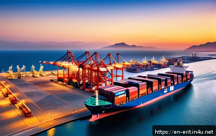 에리트레아의 주요 항구 - A high-resolution aerial view of a modern Red Sea port in Eritrea at sunset, showcasing deep-water b...