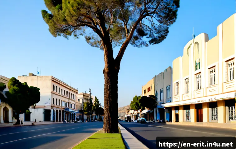 에리트레아의 유네스코 세계문화유산 - Photorealistic wide-angle view of Asmara, Eritrea’s UNESCO-listed modernist city, elegant 1930s Ital...